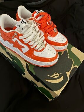 Bape Kids Orange & White Bapesta Sneakers